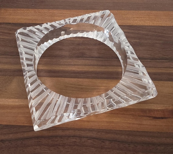 Vintage Lucite Bangle Bracelet Clear Acrylic Etched Geometric Lines