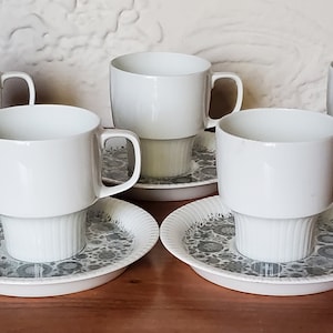 Vintage Rosenthal Demitasse Cups & Saucers: Gray Floral MCM Espresso Set