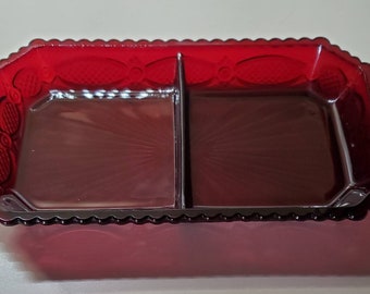 Vintage Avon Cape Cod Ruby Red Divided Relish Dish Tray