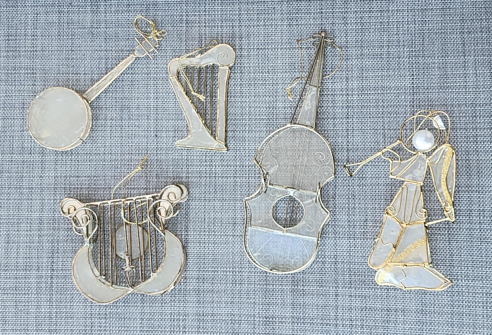 Vintage Capiz Shell Musical Instrument Ornaments: Angel, Harp, Bango ...