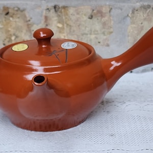 Vintage Red Clay Deru Deru Bamboo Japanese Side Handle Kyusu Yokode Tokoname Yaki Teapot w/ Mesh Screen
