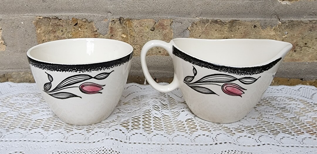 Vintage Mid Century Modern Pink Tulip Flower Floral Black - Etsy