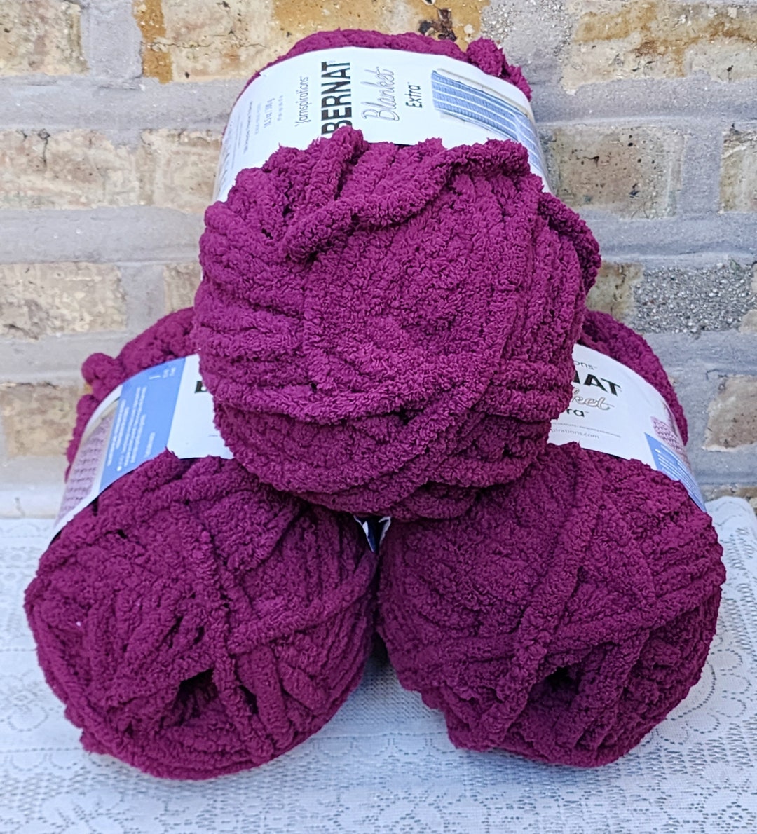 3 Skeins Yarnspirations Bernat Blanket Extra Yarn Burgundy Plum Jumbo