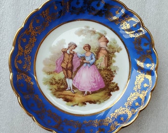 Vintage Limoges France La Reine Fragonard Blue Border French