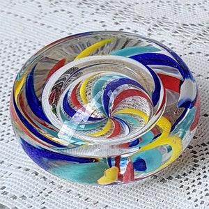 Vintage Boyer Art Glass Paperweight: Swirl Bubble Disc, Artist Signed
