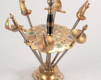 Vintage Toledo Spain Olive Picks Sword Cocktail Set Hors d Oeuvre Skewers