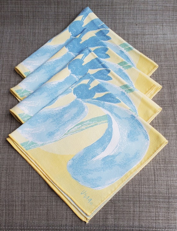 Set of 4 Vintage Vera Neumann Yellow Blue Iris Flo