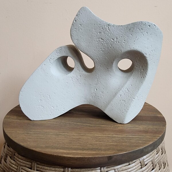 Modern Abstract Concrete Sculpture Organic Brutalist Art Object Mid Century Style Decor