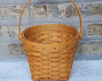 Vintage Longaberger Woven Basket: Signed 2000 Dresden Ohio Swivel Handle