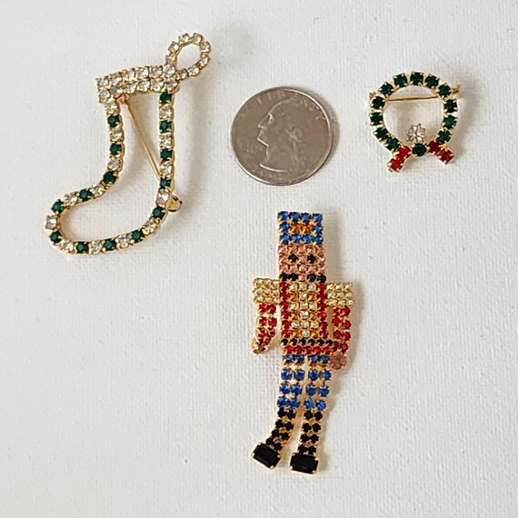 Vintage Rhinestone Christmas Brooch Set: Nutcrack… - image 1