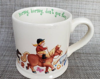 Vintage Horsey Horsey Dont you Stop Just Let Your Foot Go Clippers Clop Anderton England Nursery Rhyme Horse Riding Milk Mug Cup