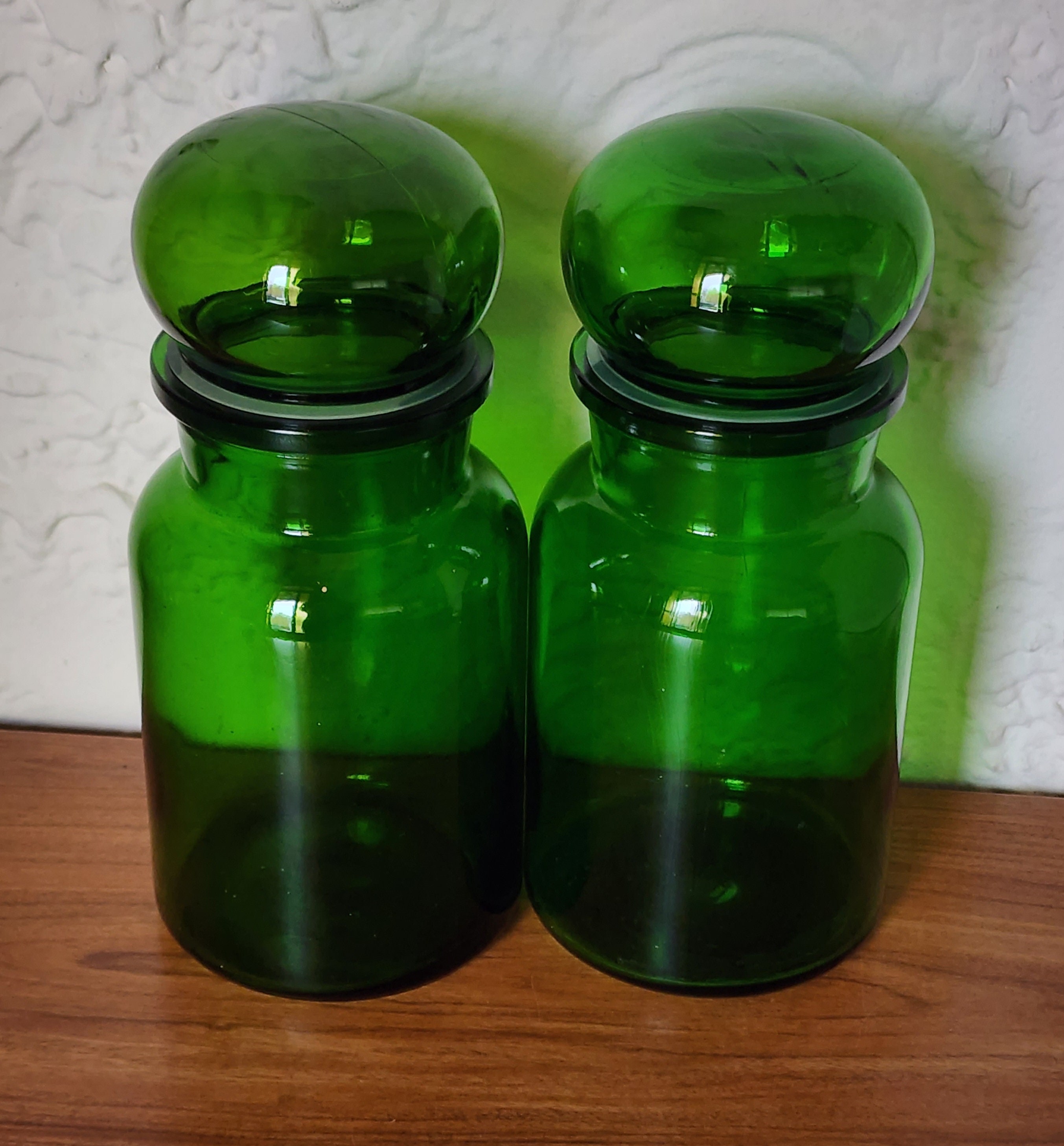 Canister Flip Top Green Glass Jar Vintage 10 In Tall Storage White Rub –  JAMsCraftCloset