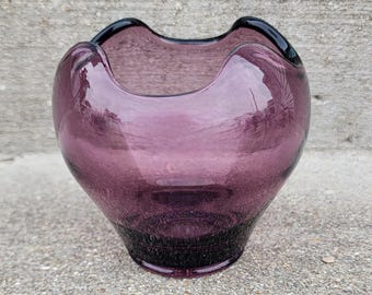 Vintage Viking Epic Amethyst Vase Art Glass Rose Bowl Mid Century Modern Scallop Edge