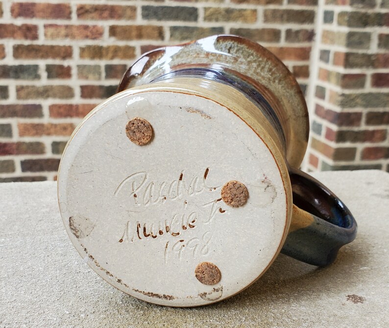 Vintage 1998 Paschal Muncie Indiana Pottery Brown Blue Stripe Etsy