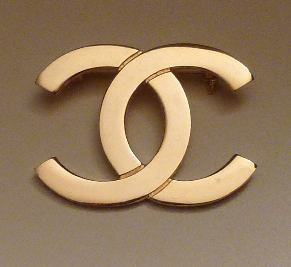 Coco Chanel Logo CC Paris Interlocking C Gold Tone Metal Lapel 