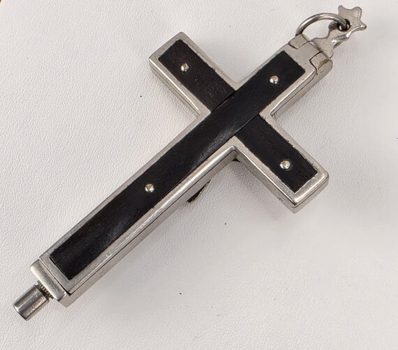Antique French Reliquary Crucifix Multiple Saints Relics Virgin Mary Opening Cross Catholic Devotional Pendant View 5