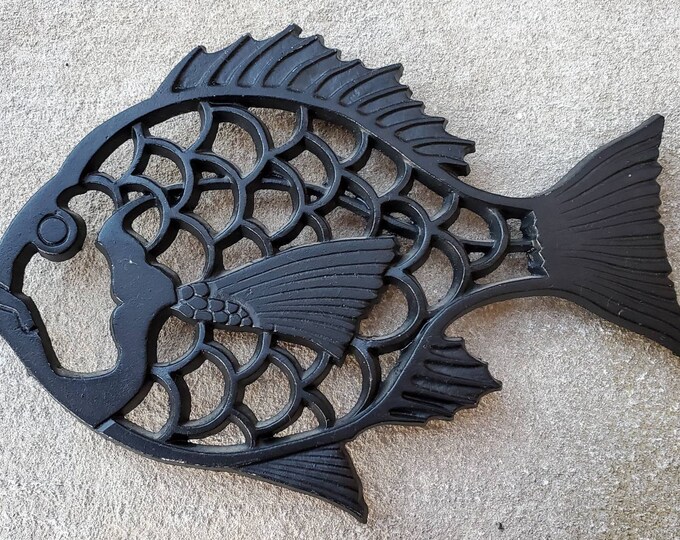 Vintage Fish With Scales Black Metal Wall Hanging Kitchen Pot Etsy