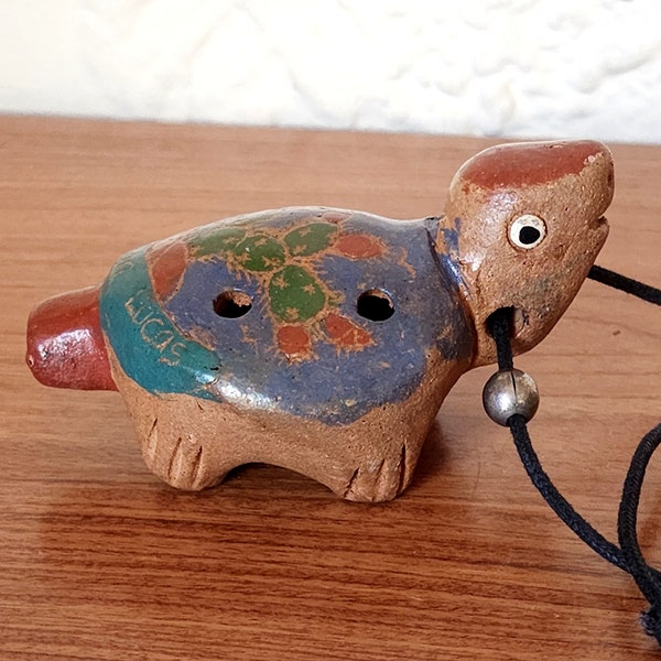 Cabo San Lucas Souvenir Turtle Mexico Mexican Pottery Art Hand Painted Cactus Necklace Amulet Ocarina Hand Whistle Musical Instrument Flute