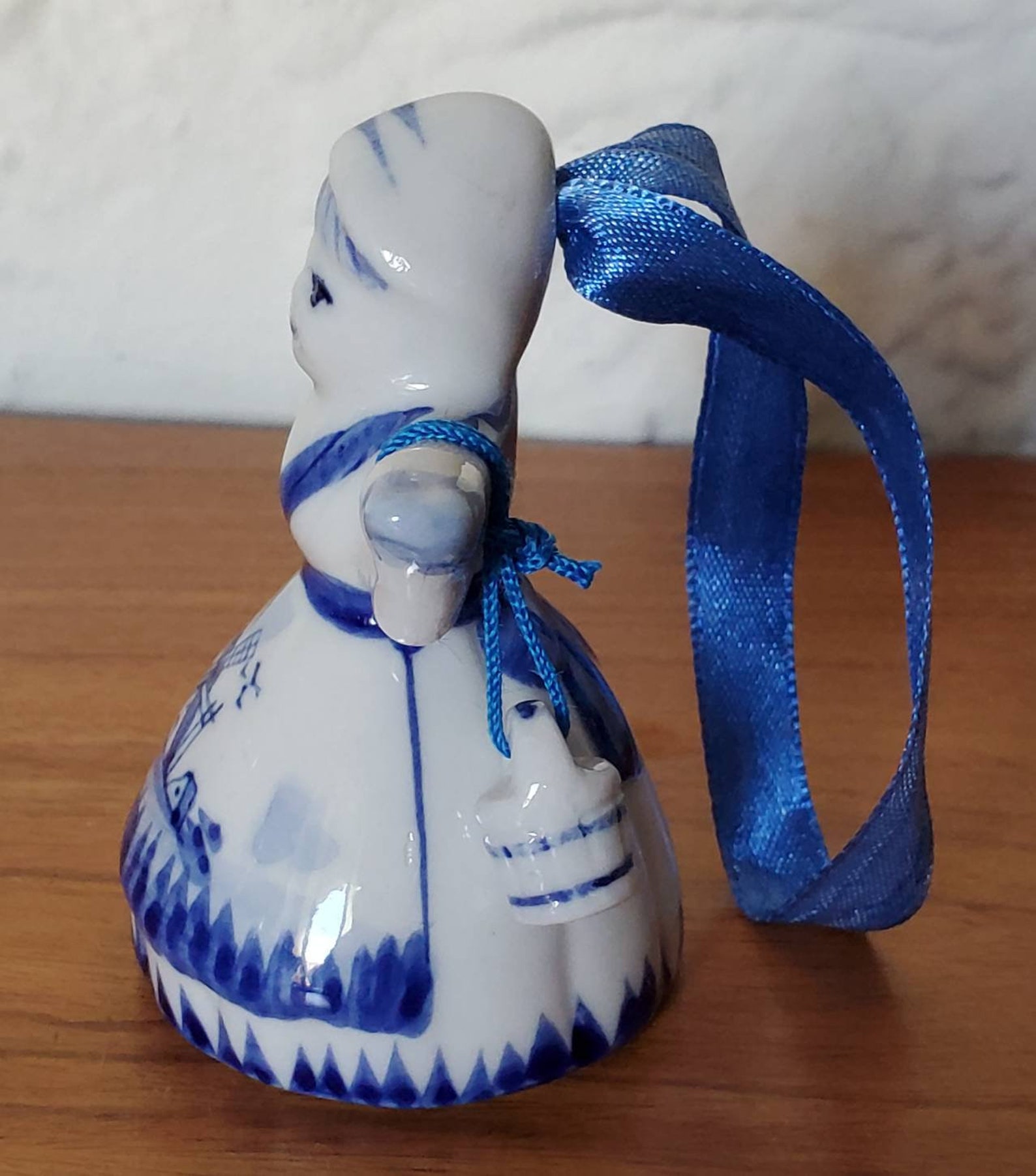 Vintage Delft Ornament Hand Painted White Blue Flower Floral Etsy
