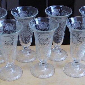 7 Vintage Clear Hazel Atlas Florentine No 2 Poppy Flower Floral Glass