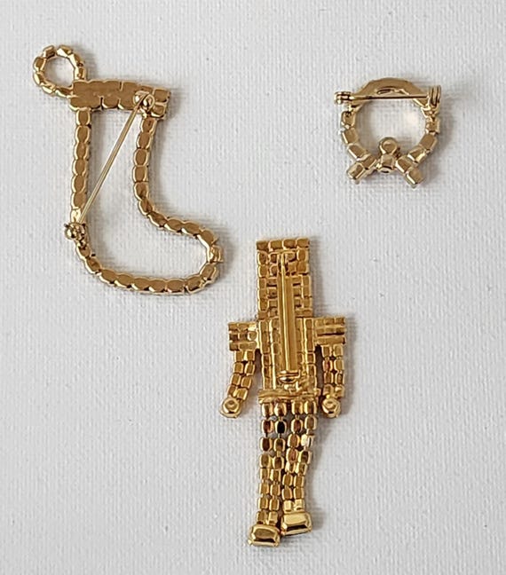Vintage Rhinestone Christmas Brooch Set: Nutcrack… - image 2