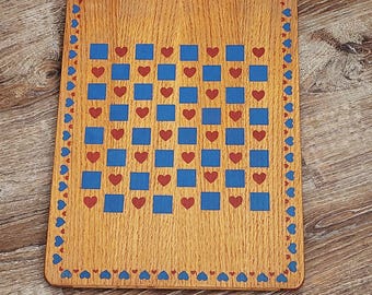 Vintage Checker Chess Board Wall Hanging: Red Heart Folk Art Decor