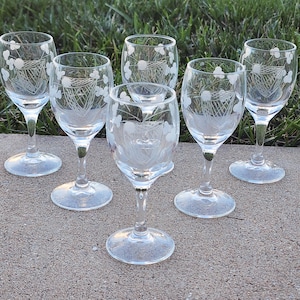 Vintage Irish Crystal Cordial Glasses: Etched Harp & Clover, Set