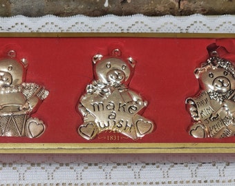 Vintage Teddy Bear Gorham Christmas Ornaments Nickel Plated Set