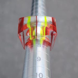 Vintage Lucite Neon Orange Yellow Clear Laminated Stripe Stack Color Facet Hard Plastic Acrylic UV Reactive Size 7 Fashion Statement Ring