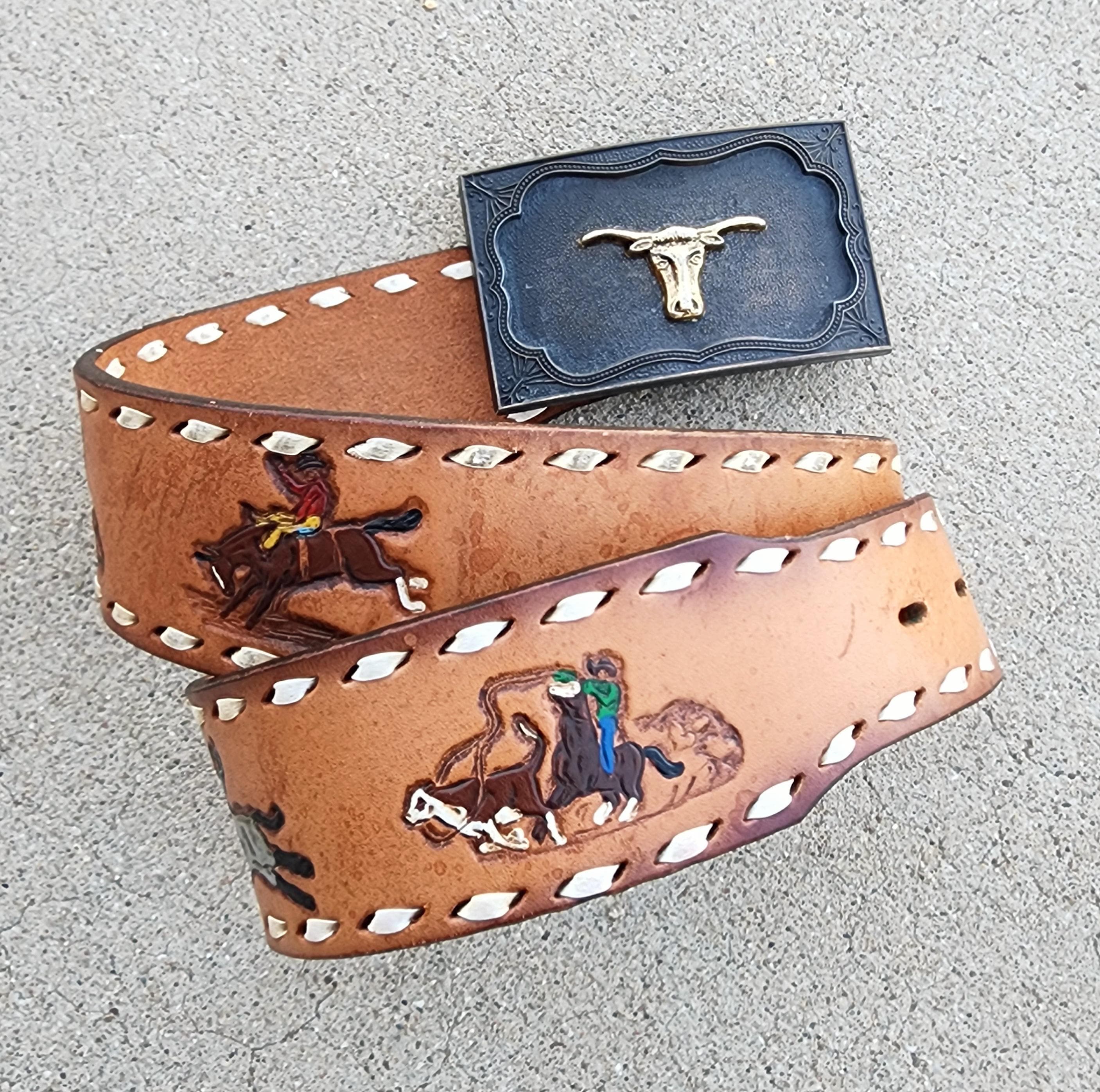 Vintage Nocona Tooled Leather Belt Kona Kut 32 Western Cowboy Rodeo w/ Blue Bayo Amazon.com: Nocona Men main image 3