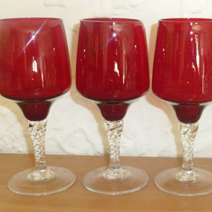 Uniqe Set Of 2 Pier 1 Wine Glasses Hand Blown With Thick Conical Bubble  Stems