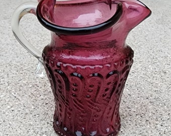 Vintage Cranberry Hobnail Art Glass Miniature Pitcher Clear Handle
