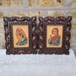 2 Vintage Artist Signed AR Caballero Watercolor Original Art Artwork Painting Man Portrait Ornate Wood Picture Frames