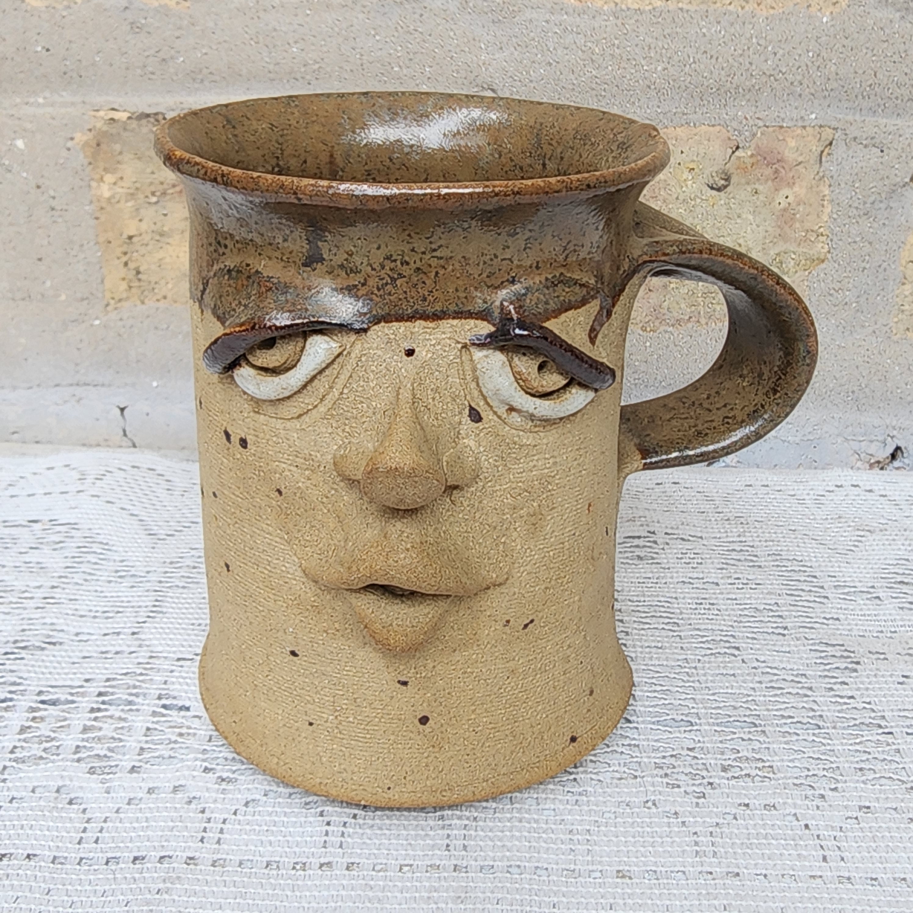 Ugly Face Mug Stein Mustache Man Vintage American Studio Pottery Folk Art