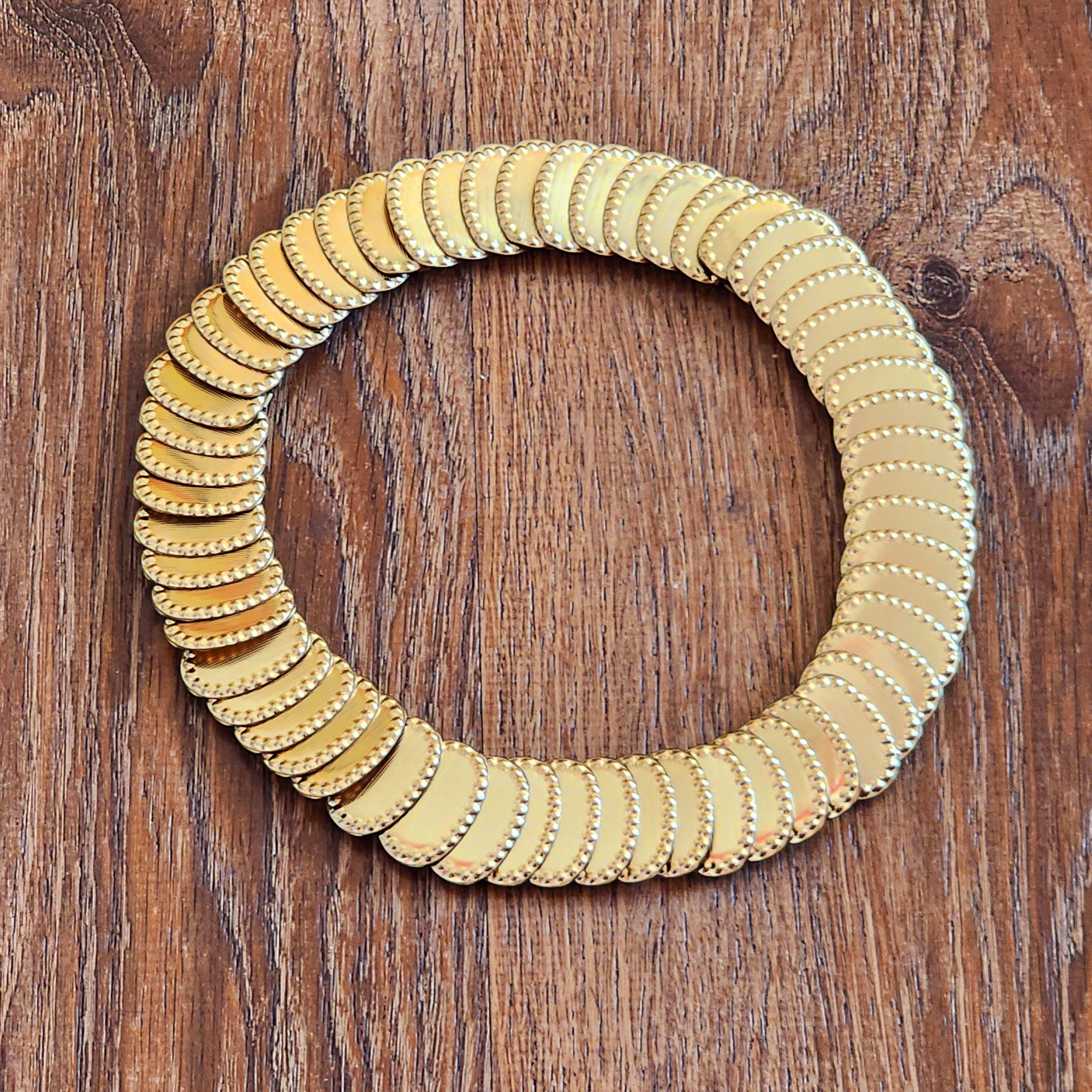Vintage Gold Tone Stretch Belt: Hollywood Regency Oval  display picture 3