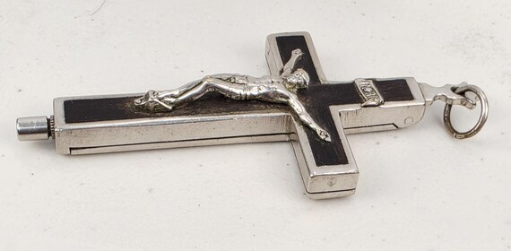 Antique French Reliquary Crucifix Multiple Saints Relics Virgin Mary Opening Cross Catholic Devotional Pendant View 4