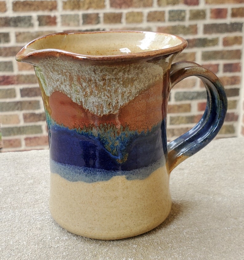 Vintage 1998 Paschal Muncie Indiana Pottery Brown Blue Stripe Etsy