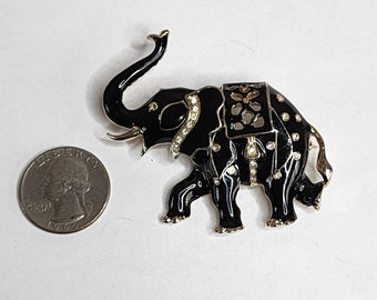 Sindary Elephant Brooch Pin - Rhinestone Crystal Animal Jewelry (Black-Tone, 2.17" X 1.97")
