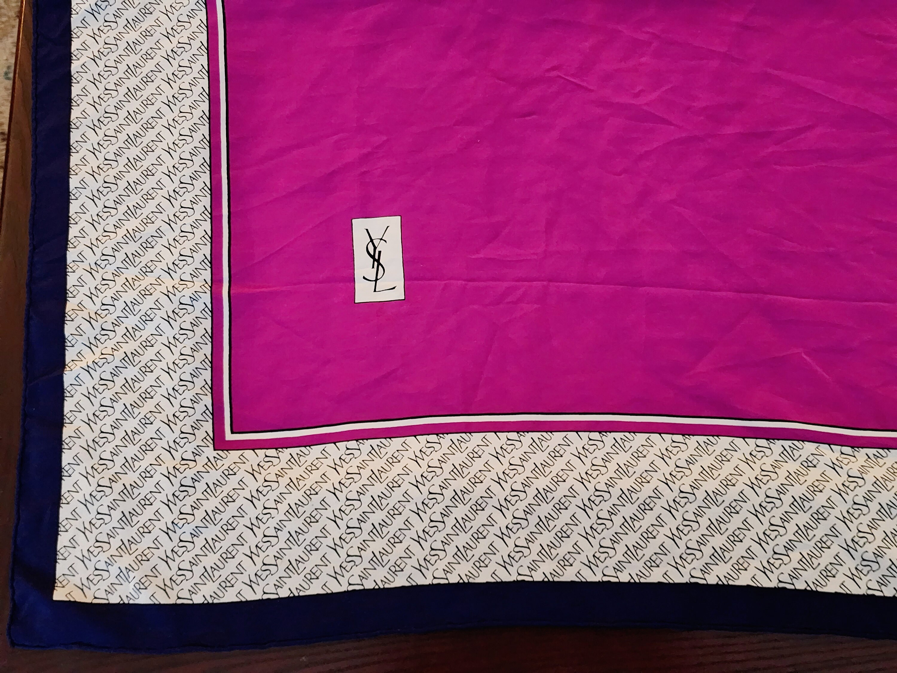 Vintage Yves Saint Laurent YSL Signature Logo Foulard Fushia