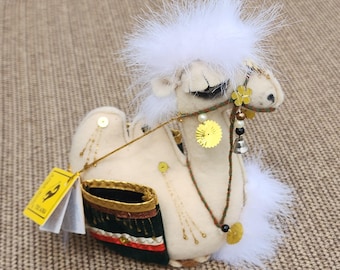 Felt Camel Figurine Folk Art Handmade Kazakh Souvenir Stuffed Animal