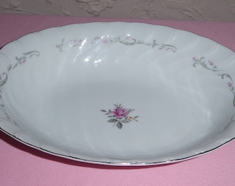 Vintage Royal Swirl Porcelain Serving Bowl Platinum Band Floral China