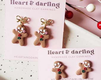 Gingerbread Man Earrings | Handmade Polymer Clay Christmas Studs | Cute Holiday Jewelry