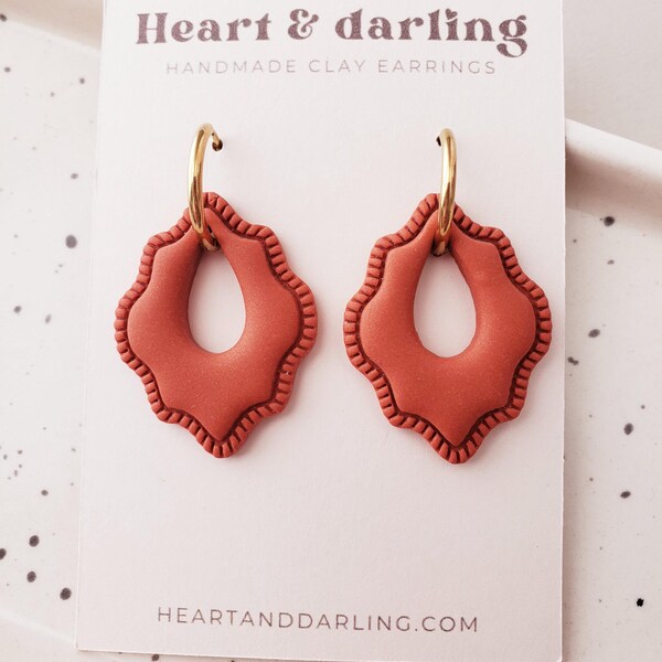 Terracotta Clay Earrings | Boho Minimalist Dangle Earrings | Earth Tone Earrings | Gift for Her | Neutral Clay Earrings