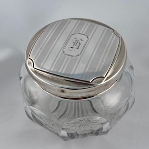 Webster Sterling Silver Cut Glass Dresser Jar | Monogrammed Vanity Rouge Pot