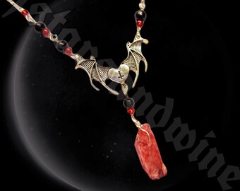 beaded gothic bat necklace - goth jewelry - vampire necklace