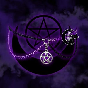 purple and black pentagram choker - pentacle necklace - goth choker - gothic choker