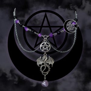 gothic amethyst dragon choker necklace - goth choker - wiccan necklace - witchy jewelry