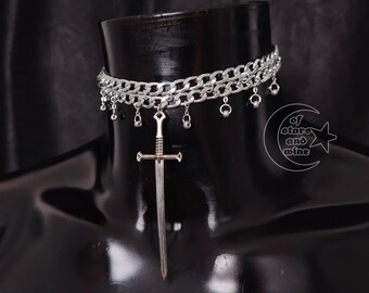gothic sword necklace - goth choker - whimsigoth jewelry - gothic choker - witch jewelry