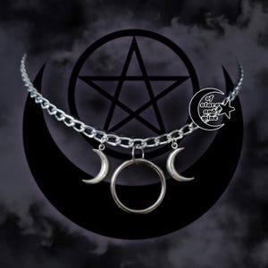 triple goddess moon choker necklace - goth choker - gothic necklace - wicca - witch necklace