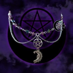 whimsigoth moon and pentacle choker - goth choker - witch necklace - pentagram choker